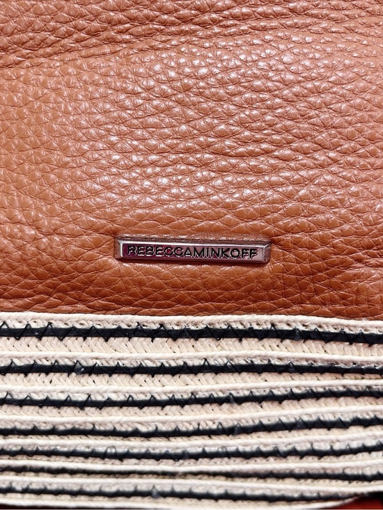 Rebecca Minkoff Cognac Brown Leather Raffia Backpack Purse Convertible Strap main image 13